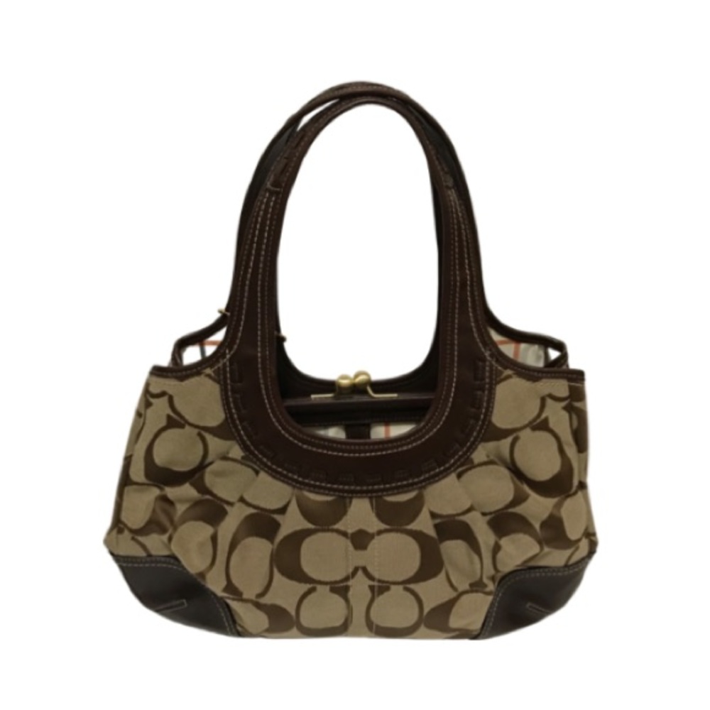 Coach Brown Signature Canvas Shoulder Bag with Dark Brown Leather Trim - Picture 2 of 11